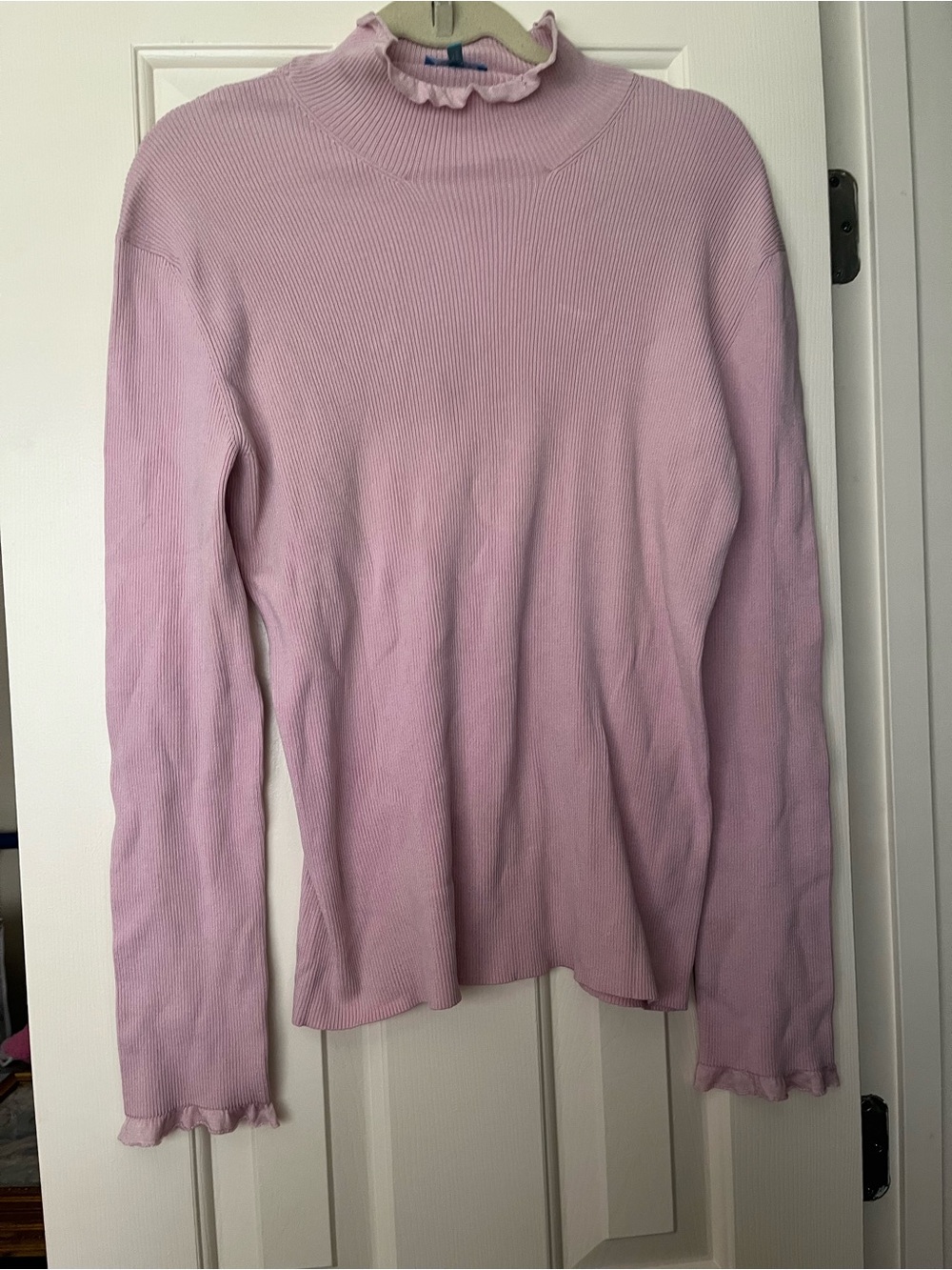 Escada Sport Light Mauve Ribbed Ruffle Mock Neck Sweater